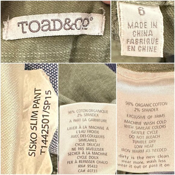 Toad & Co. Sisko Slim Organic Cotton Light Olive Pants 6 - Picture 5 of 6